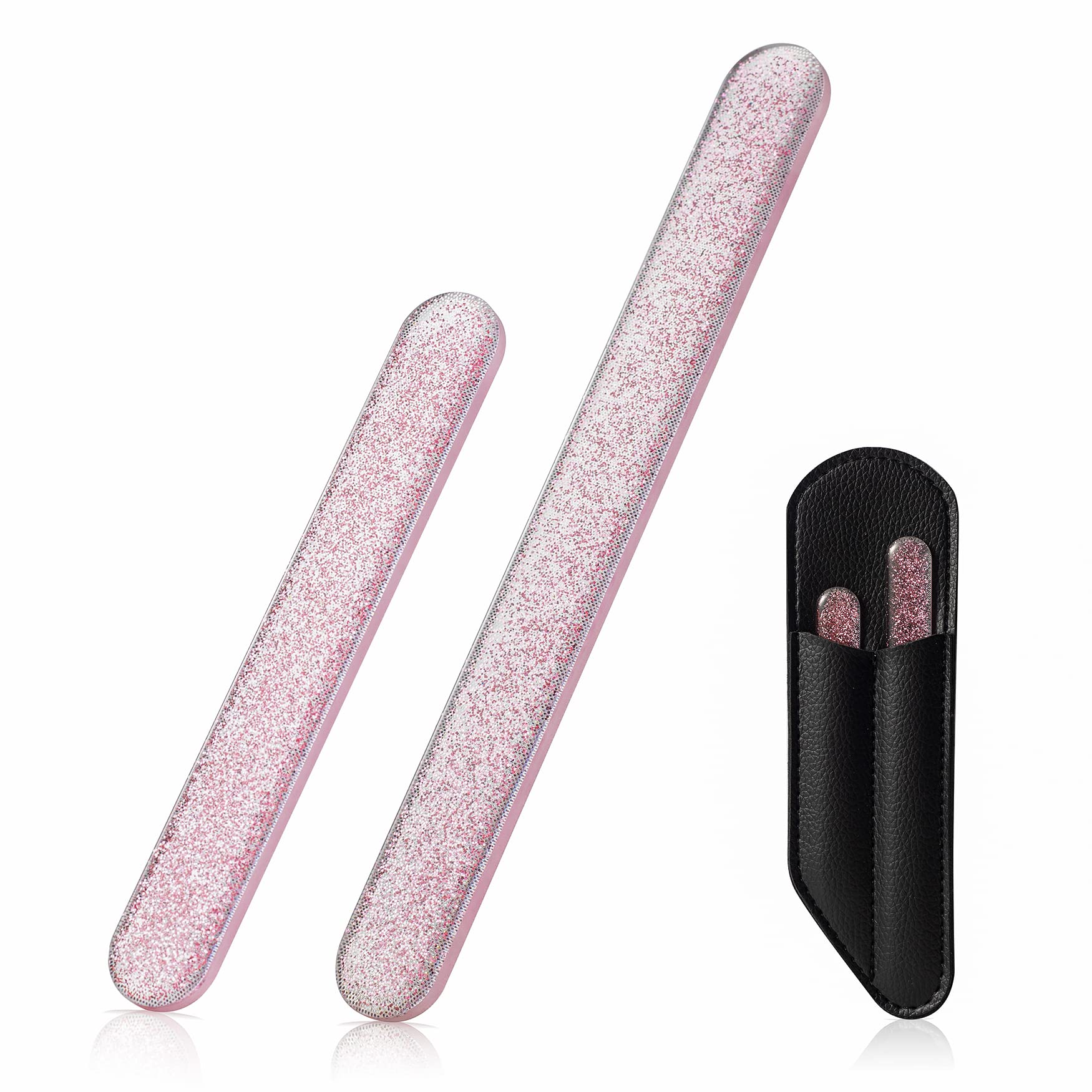 BEZOX Crystal Glass Nail File (2pcs) - Long Lasting Nano Tempered Glass Perfect for Nail & Toenail - Professional Salon Manicure/Pedicure Filing Tool for Natural Nails and Acrylic Nails (Pink)