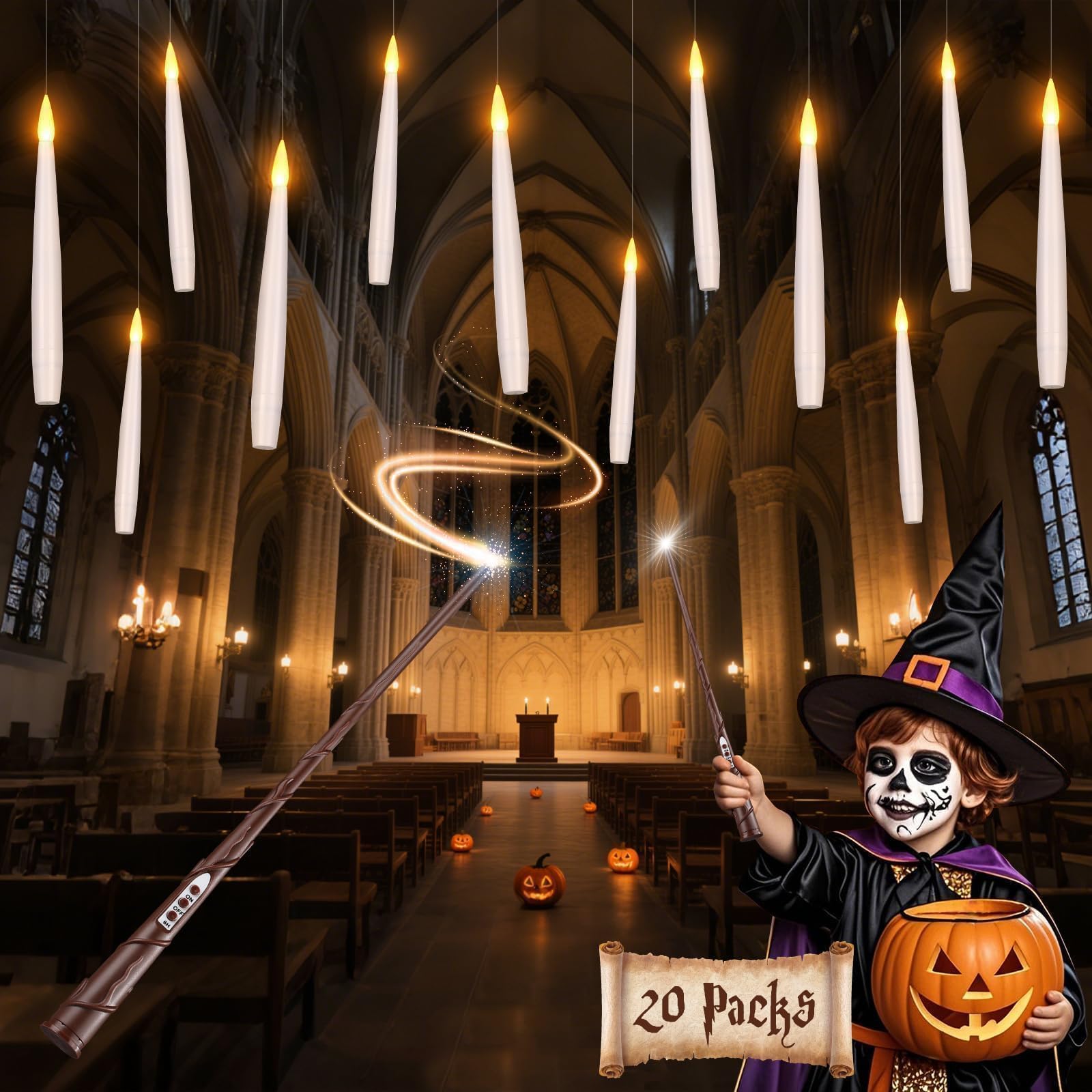 Photo 1 of Halloween Decorations Floating Candles with Wand: 20Pcs Flameless Floating Candles with LED Warm Lights Battery Operated Magic Candle for Birthday Gifts Halloween Party Decorations Indoor Home Decor