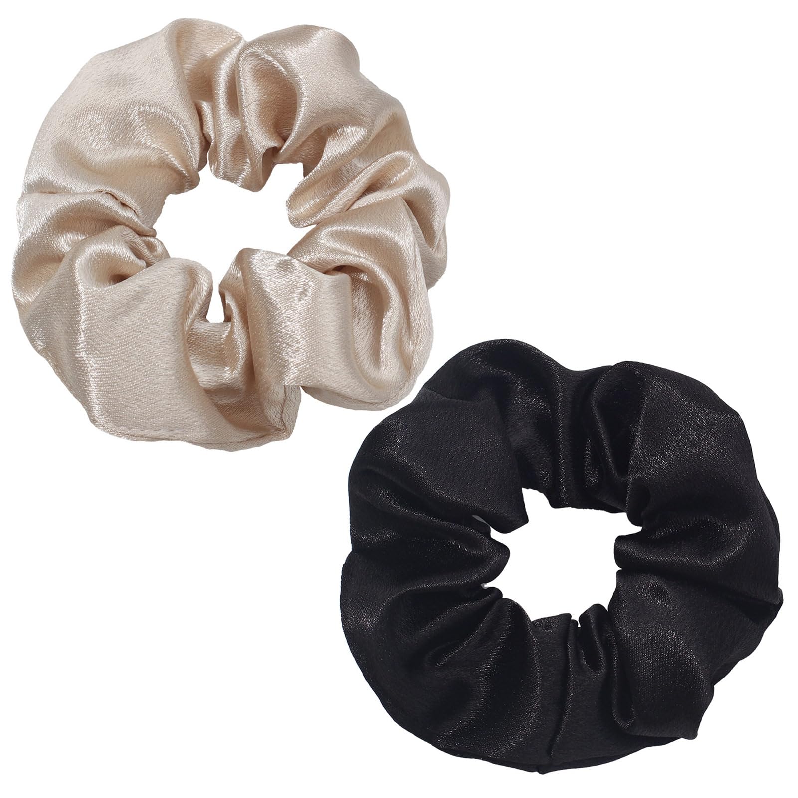 2 pcs Silk Hair Scrunchies for Frizz Prevention, Mulberry Silk Hair Ties for Breakage Prevention, Elastic ponytail Holders(1 Black+1 champagne)
