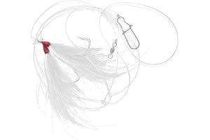 UNCLE MO'S SALTWATER TACKLE Fluke Flounder Ocean Hi/Lo Rig – BUCKTAIL Teaser Hook for Saltwater – Size 5/0 Hook - 40lb Heavy Duty Mono 3ft Long - Black Duo-Lock Snaps - Hand Tied