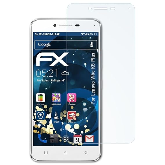 atFolix Schutzfolie kompatibel mit Lenovo Vibe K5 Plus Panzerfolie, ultraklare und stoßdämpfende FX Folie (3X)