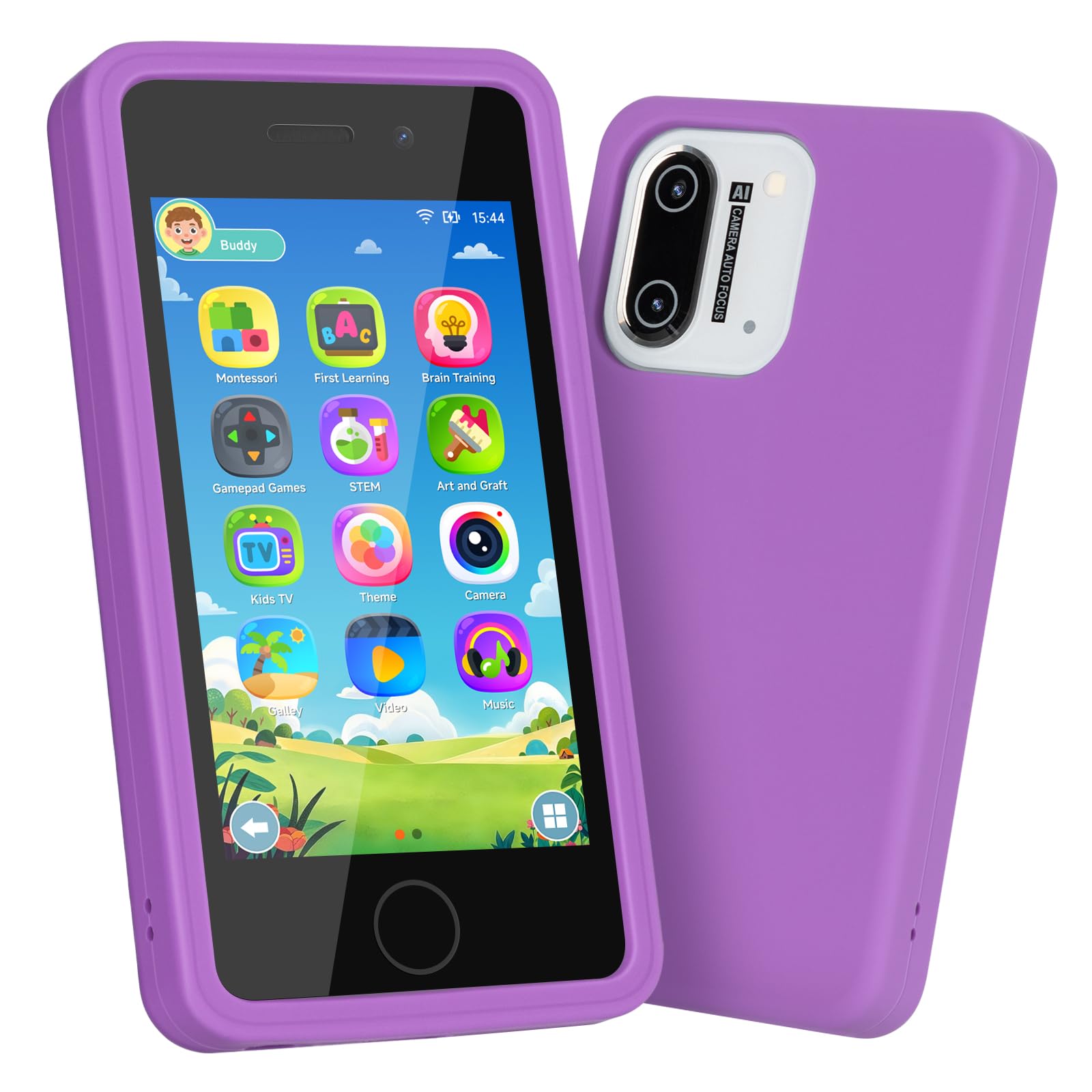 Photo 1 of 3.97" Touchscreen Kids Toys Smart Phone, Kids Phone with Games & Dual Camera, Toddler Toys Phone, Boys and Girls Learning Toy Phone for 3-9 Years Old (Purple)