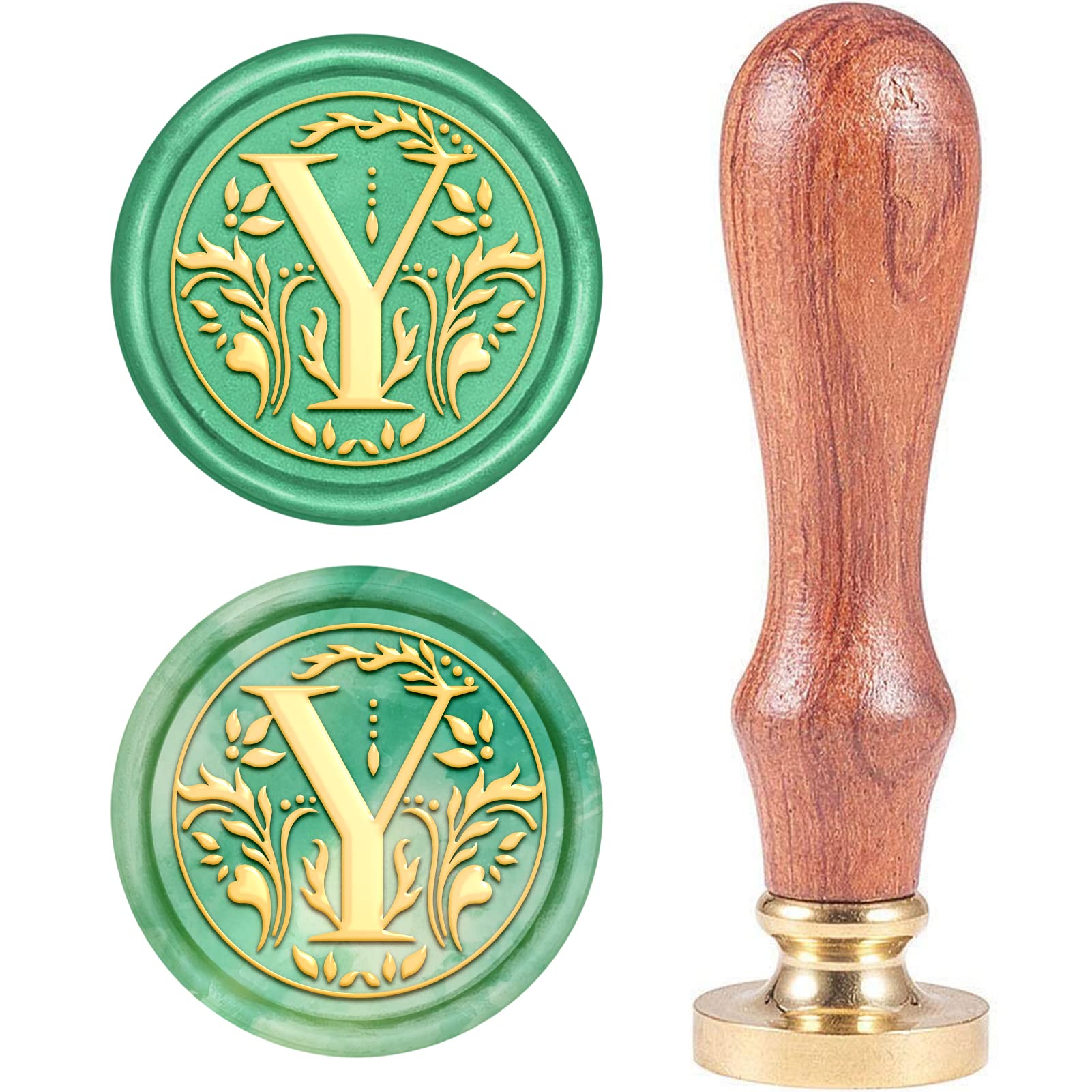 CRASPIRE Retro Alphabet Initials Wax Sealing Stamp Classic Vintage 26 Letters A-Z 25mm Removable Brass Head Wood Handle for Envelope Invitation Embellishment Gift Decoration（Letter Y）