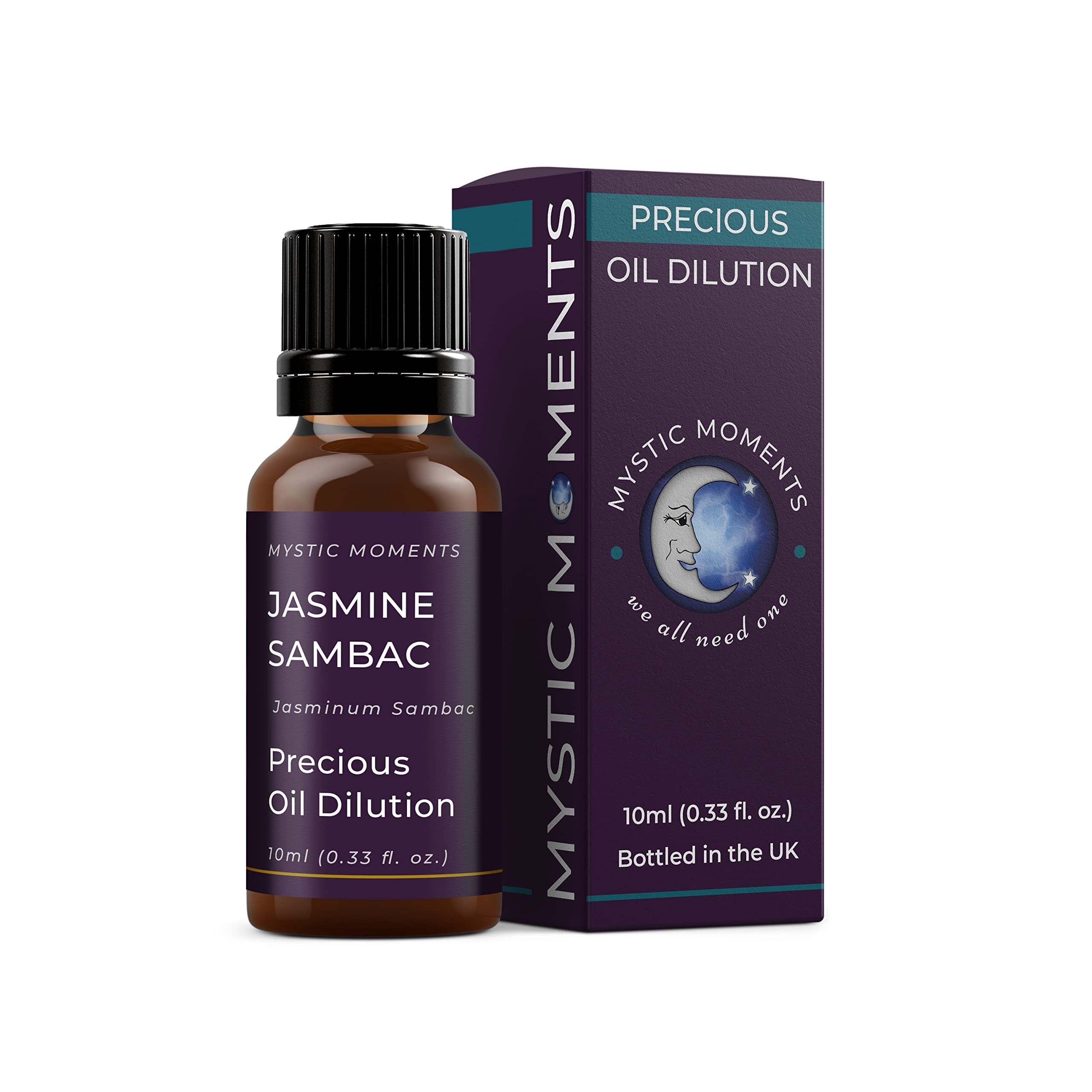 Mystic Moments | Jasmine Sambac Absolute Oil Dilution 10ml | 3% in Jojoba | Jasminium Sambac | Rich Exotic Floral Aroma | Natural Perfume & Skincare Blend | Pre-Diluted Massage Oil | Aromatherapy Oil