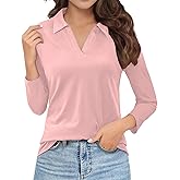 Polo Shirts for Women, V-Neck Business Casual Tops for Women, Collared Shirt Tunic Tops Long Sleeve Work Blouses