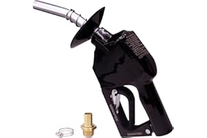 MENAITEK Black 3/4" Automatic Fuel Nozzle with Fuel Hose Swivel Barb Adapter Fitting,Hose Clamp,Auto Shut-off Fuel Nozzle,Max Flow 16GPM Fuel Transfer Pump Nozzle,13/16" Spout Used for Diesel,Gasoline