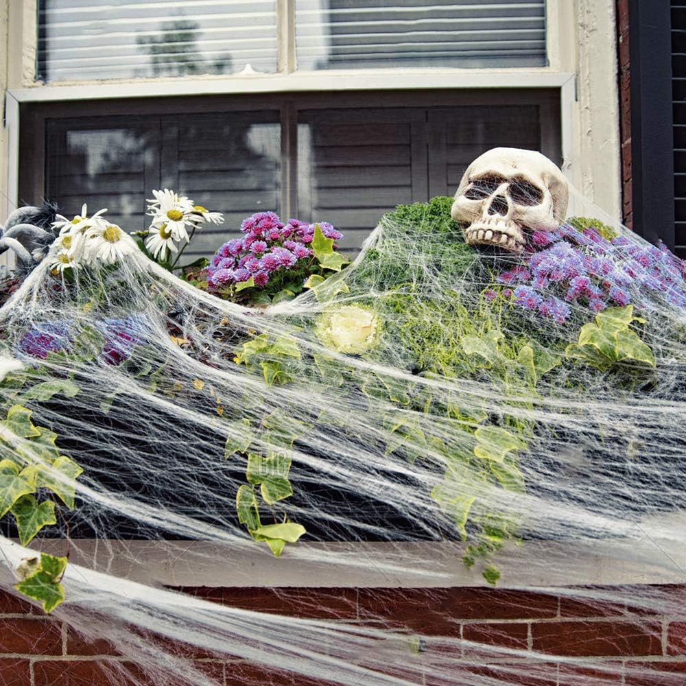 FEOAMO 1000 Sqft Halloween Spider Web Stretchable with Extra 100 Fake Spiders Indoor Outdoor Spooky Cobwebs Party Outdoor Curtain Decorations Supplies: Home Improvement