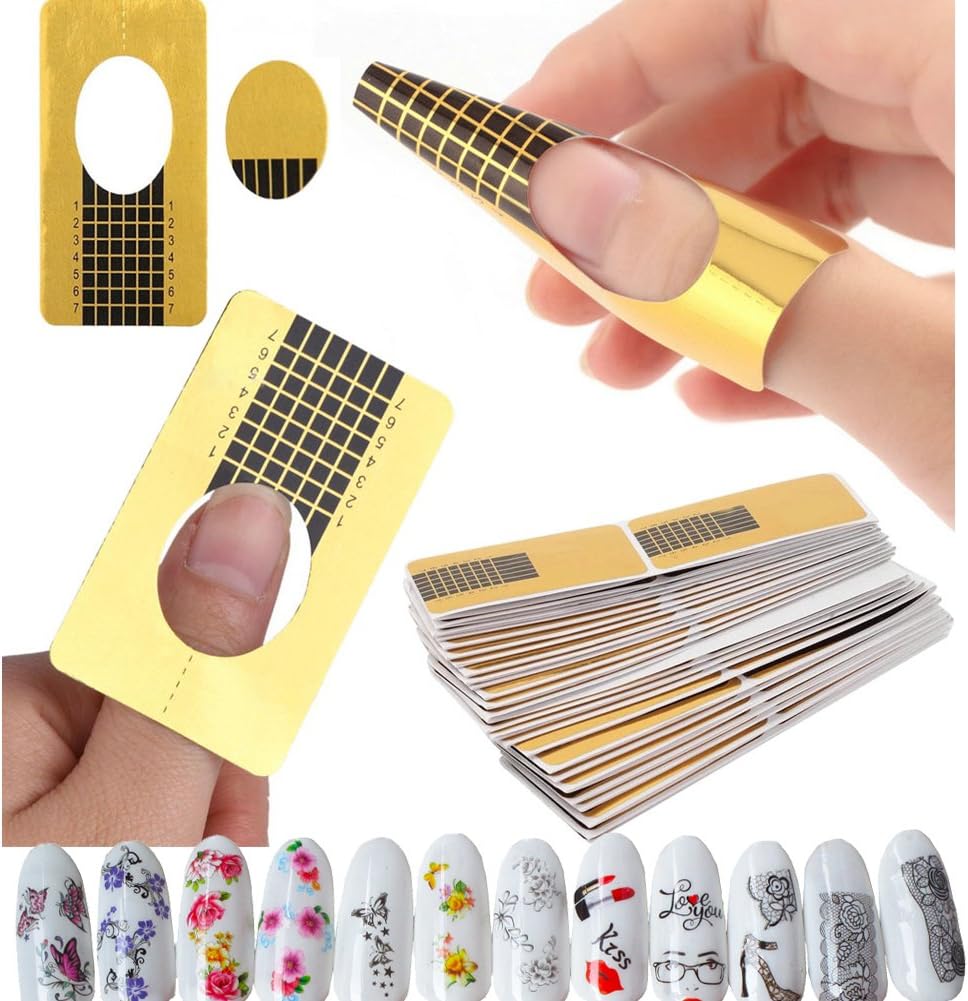 500PCS Nail Art Tips Extension Forms Guide French DIY Tool Acrylic UV Gel Tools Nail Shape Stickers,4PCS Water Nail Art Stickers Manicure Decorations