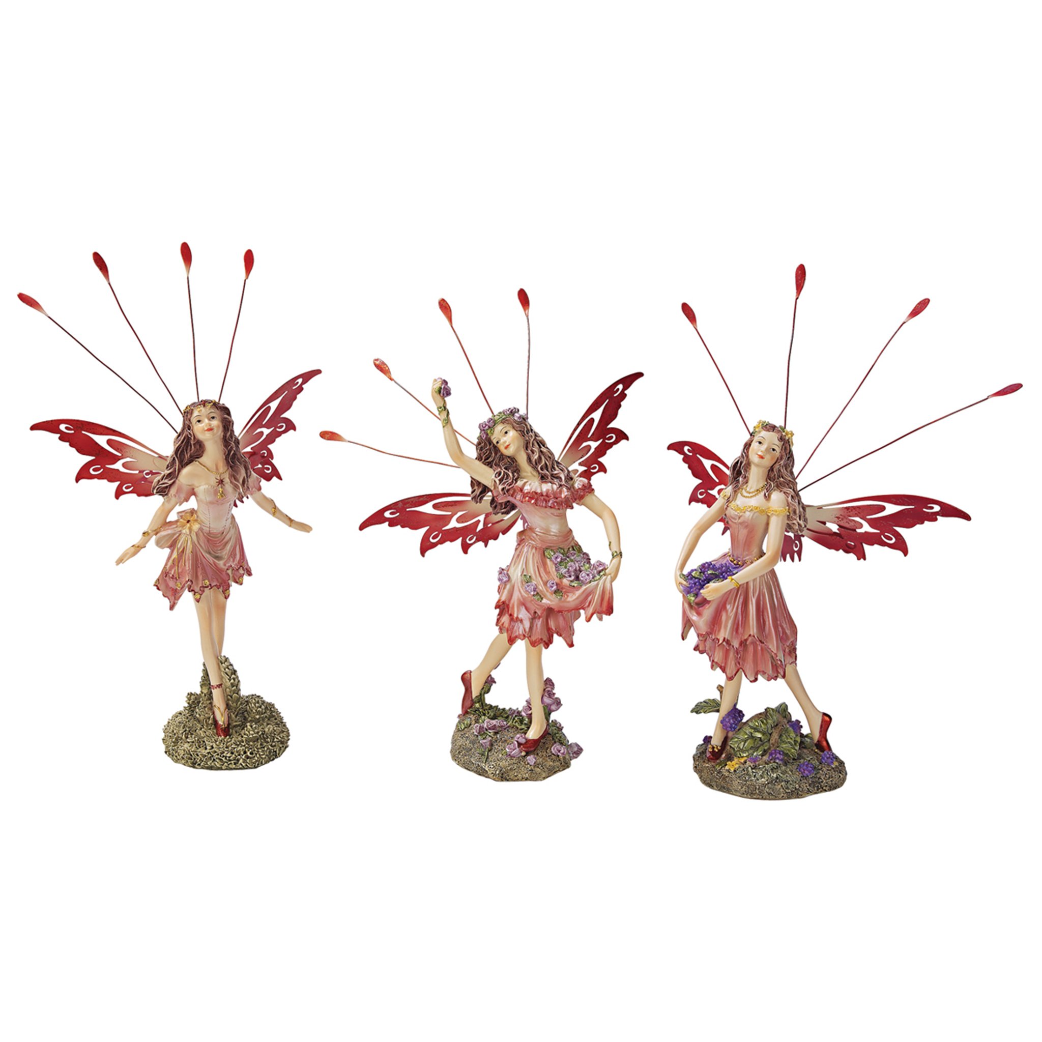 Design Toscano Crosstweed Meadow Victorian Fairy Figurine Statues, 20.5 cm, Set of Three, Polyresin, Full Colour