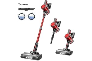BSNAW Cordless Vacuum Cleaner for Home - Lightweight, 30Kpa Stick Vacuum Clean with Rechargeable Battery, Max 45Mins Runtime, 8 in 1 Handheld Vacuum for Hardfloor & Carpets Pet Hair, Red
