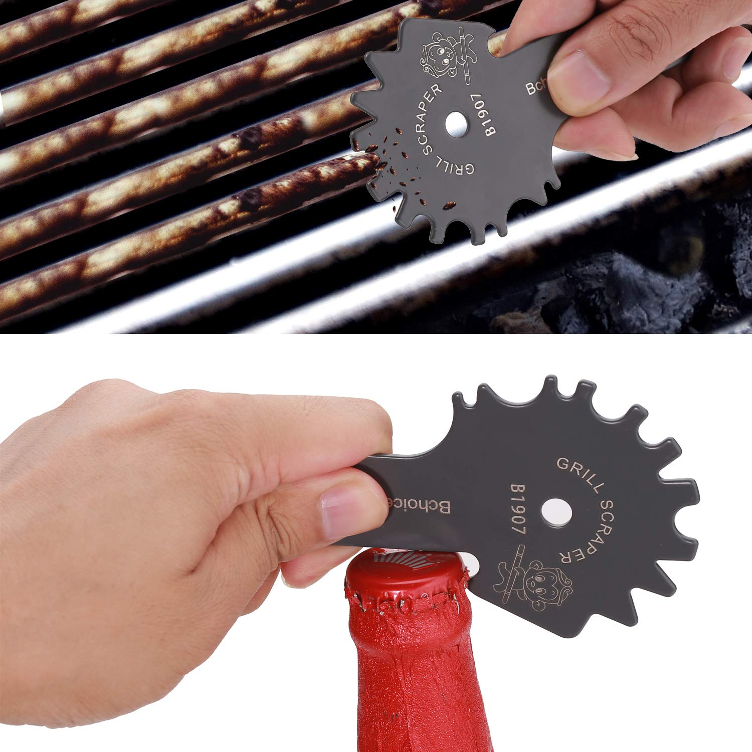 Bchoice Stainless Steel BBQ Grill Scraper Brushes- Grill Grate Scrapers Cleaner Barbecue Non-bristles Grill Brush Perfect BBQ Cleaning Tools - Works with Most Grill Grates, Grey