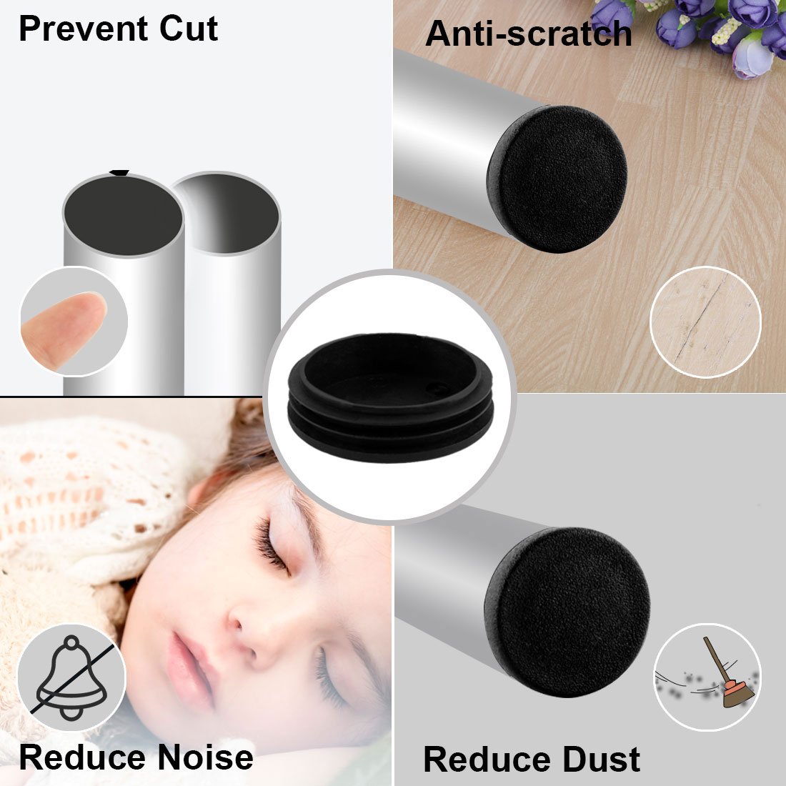 sourcing map Round Plastic Blanking End Cap Tubing Tube Insert 70mm Dia, Black - Image 5