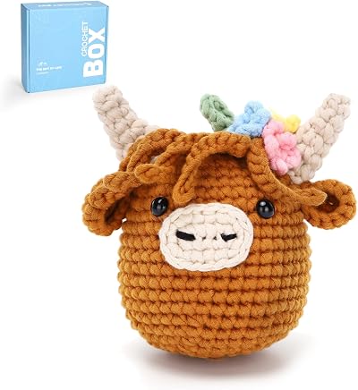CROCHET BOX Complete Crochet Kit for Beginners Highland Cow Flower Style