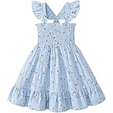 Noubeau Toddler Girl Dress Summer Smocked Boho Sleeveless Ruffle Dresses for Toddler Dress Casual Beach Sundress