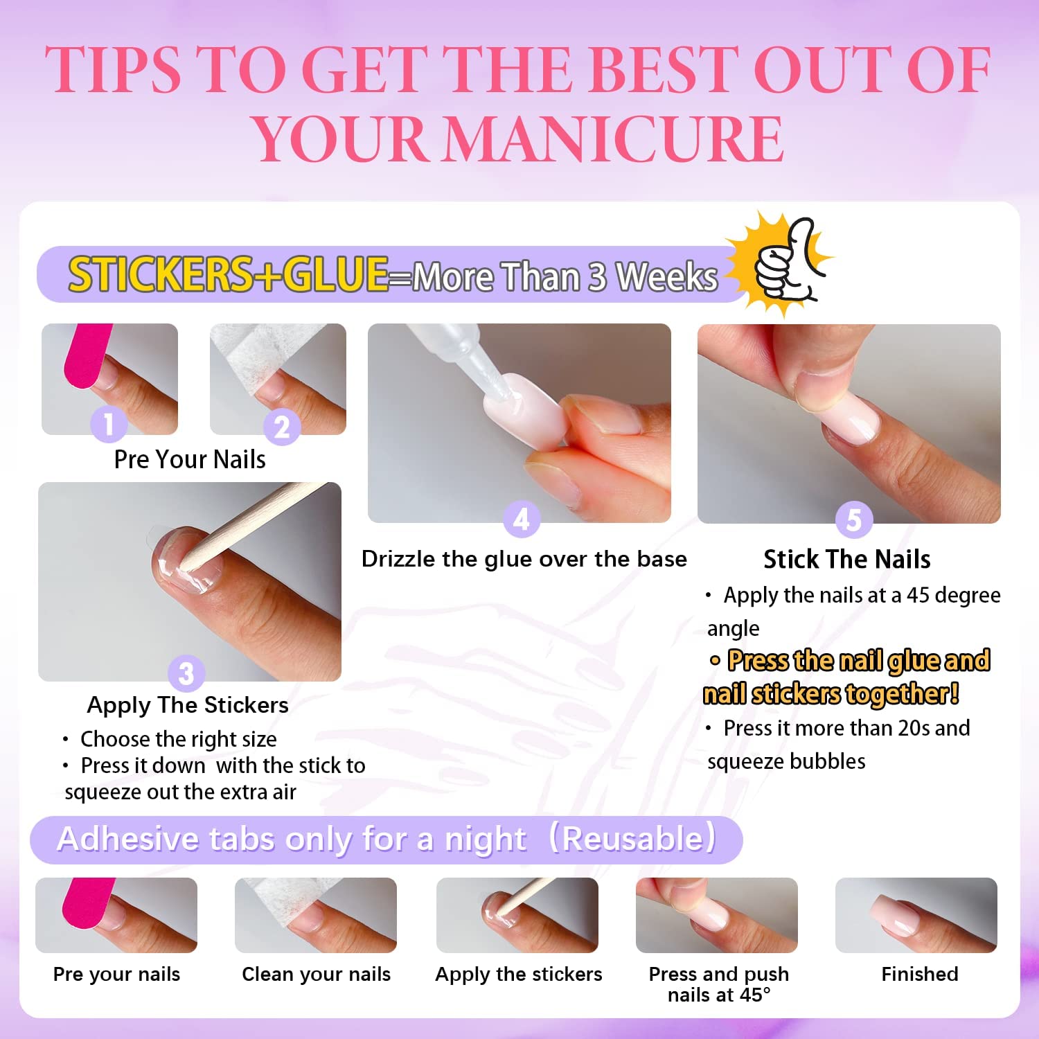 Short French Press on Nails With Design,KXAMELIE Hot Pink Square Shape Colorful Swirls French Tips Fake Nails,Glossy Gel Nails Press on,Full Cover Reusable Glue on Nails for Women Girls in 24 PCS - Image 7