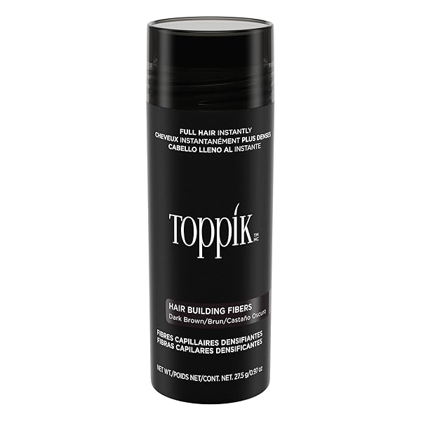 TOPPIK HAIR BUILDING FIBERS, DARK BROWN, 27.5G, FILL IN FINE OR THINNING HAIR, INSTANTLY THICKER, FULLER LOOKING HAIR, 9 SHADES FOR MEN AND WOMEN , 0.97 OZ (PACK OF 1)