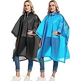 HOOMBOOM Reusable Rain Ponchos with Drawstring Hood for Adults, Waterproof Thicken Rain Coat, 2 Packs