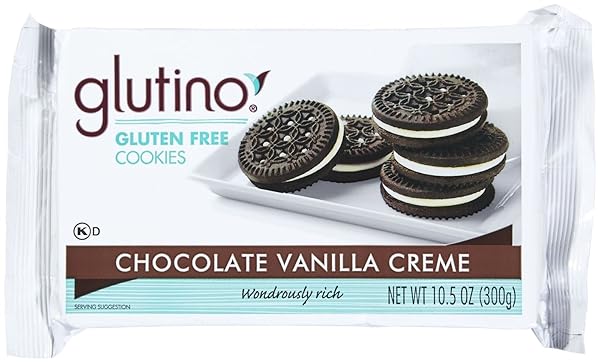 GLUTINO CHOCOLATE VANILLA CREME COOKIES, 10.5 OZ
