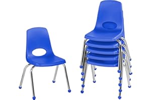 Factory Direct Partners 10363-BL 14" School Stack Chair, Stacking Student Seat with Chromed Steel Legs and Ball Glides for in-Home Learning or Classroom - Blue (6-Pack)