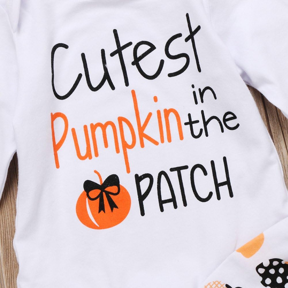 4Pcs Cute Infant Baby Girl Boy Halloween Thanksgiving Clothes Pumpkin Romper with Hat and Long Pants Outfits Set: Clothing
