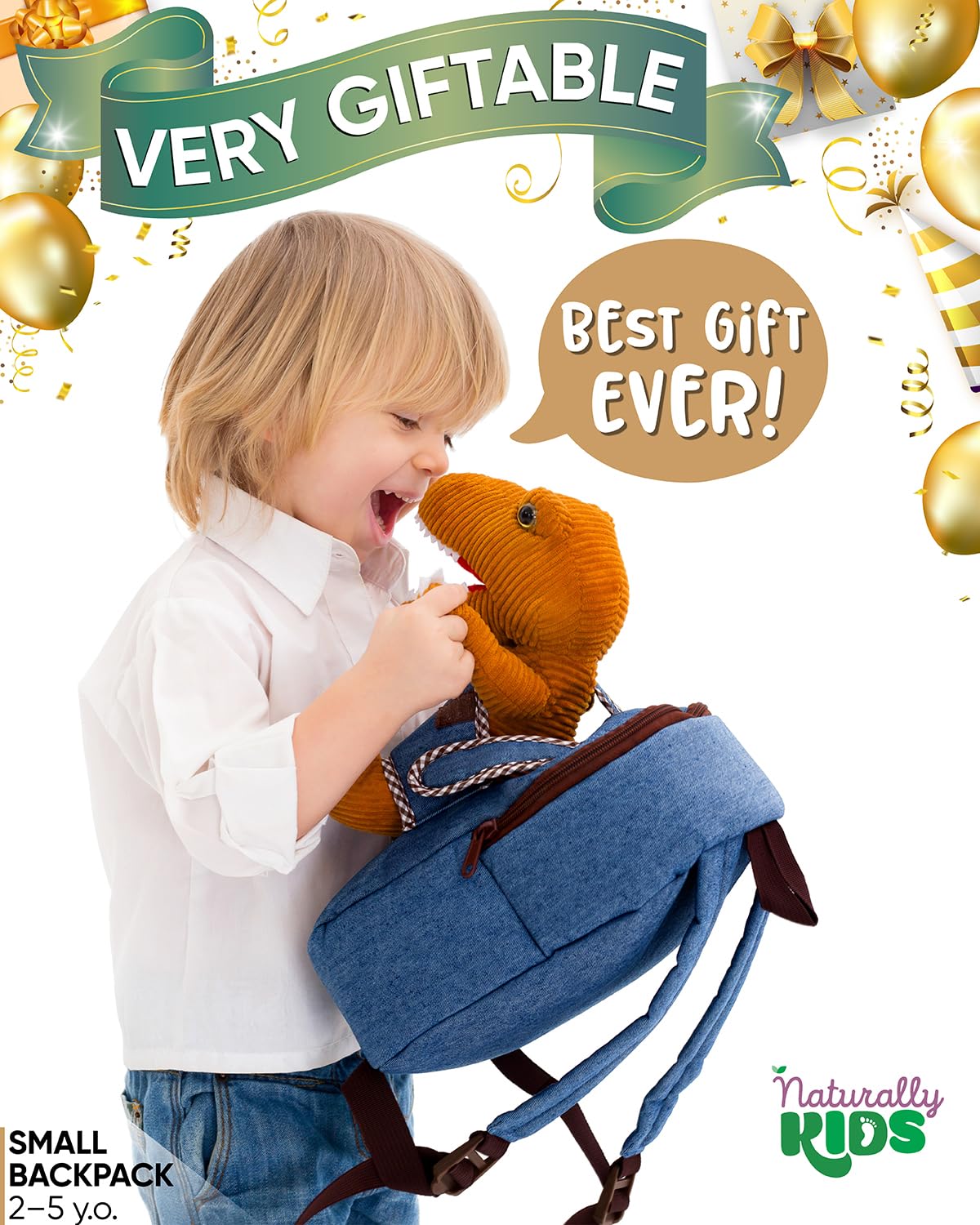 Naturally KIDS Dinosaur Toys for Kids 3-5, Dinosaur Toys for Kids 2-4, Birthday Gifts for 2 Year Old Boy, Gifts for 3 Year Old Boys, Toddler Backpack