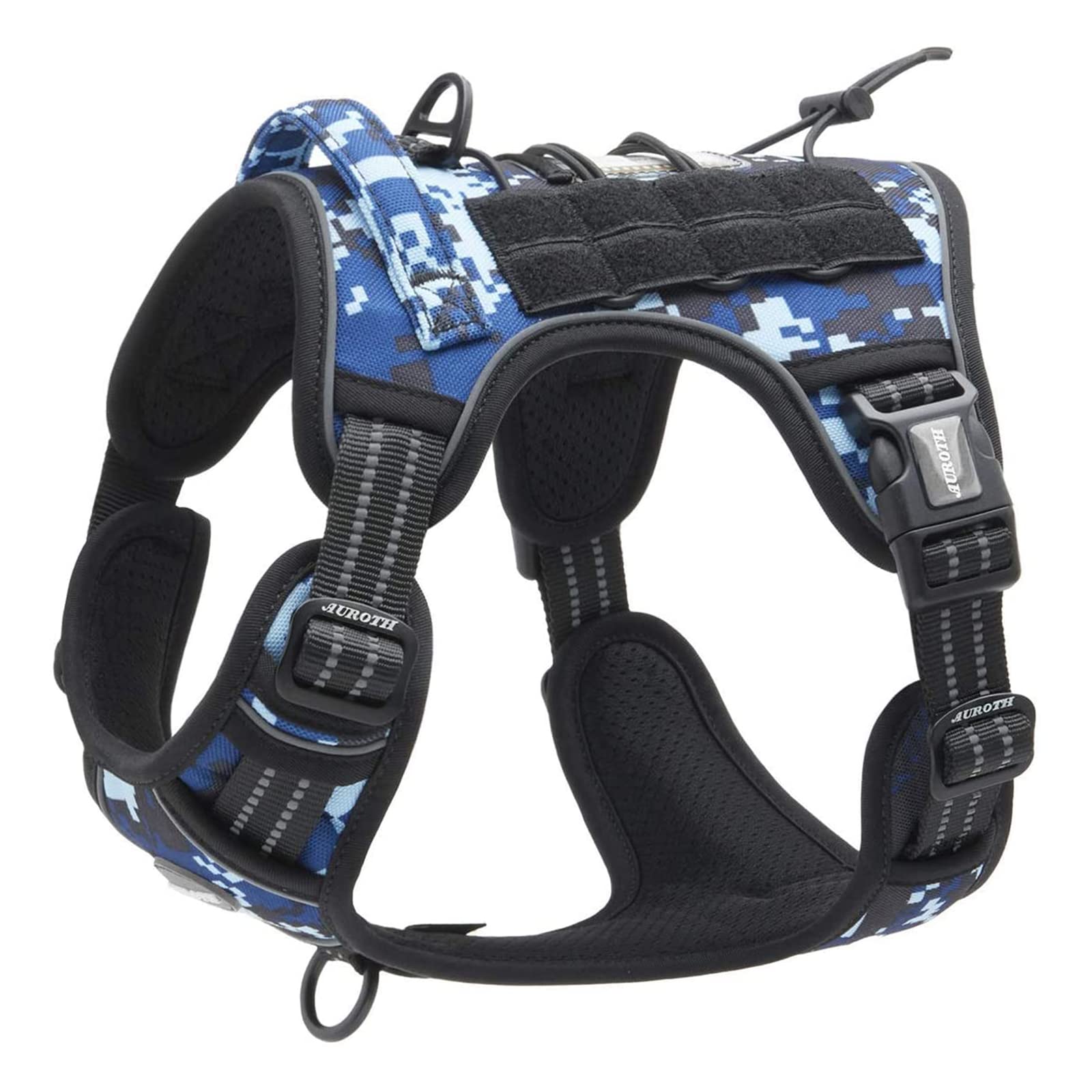 Auroth Tactical Anti Pull Dog Harness Adjustable Breathable Pet Vest Harness for Small Medium Large Dog Reflective Dog Harness Military Materials Size M, Blue Camo
