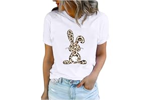 Binmer 2024 Easter Day Gift Women's Cute Leopard Rabbit Graphic Tshirt Funny Bunny Print Short Sleeve Tee Casual T-Shirt Tops