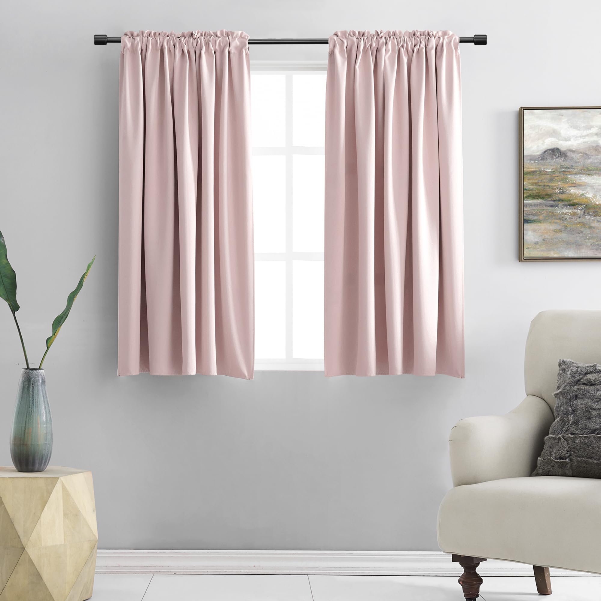Photo 1 of 48 Inch Length Blush Pink Curtains for Girls Baby Room - Light Pink Kitchen Room Darkening Thermal Insulated Curtains for Bathroom Small Window,52" Wide by 48" Long,1 Pair