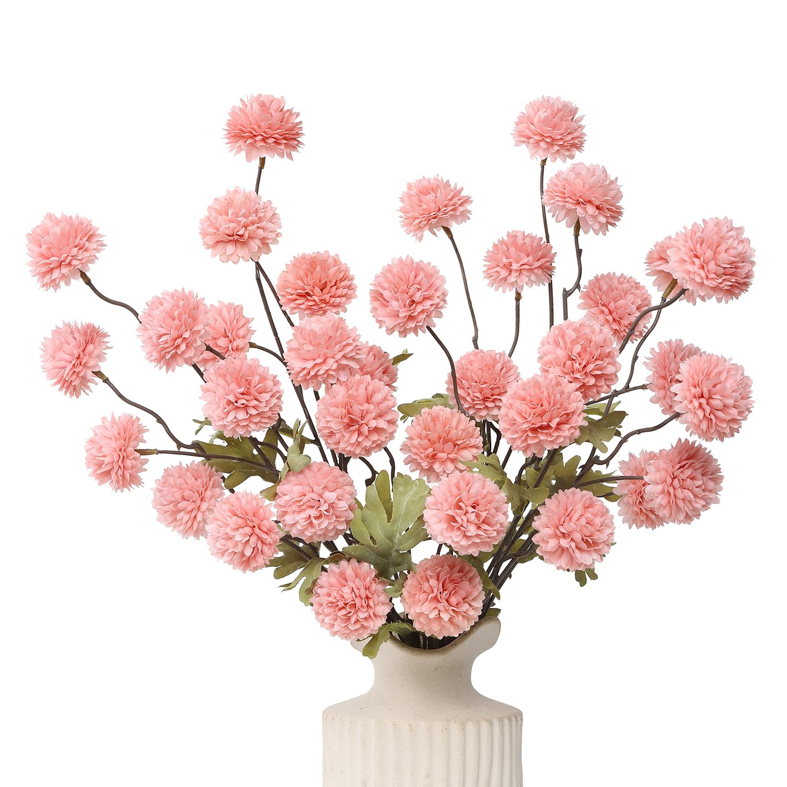 DuHouse 6pcs Artificial Flowers Faux Silk Pompon Mum,Silk Small Mini Chrysanthemum Ball with Stems for DIY Bouquets Centerpieces Vase Home Table Kitchen Decorations(Blush)
