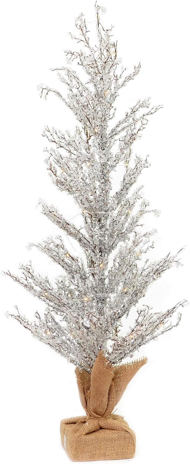 Shatchi Pre-Lit Battery Operated or USB Christmas Tree Indoor Warm White Lights Xmas Decorations Large 36 Inch 95cm with Crystals Home Decor - Image 5