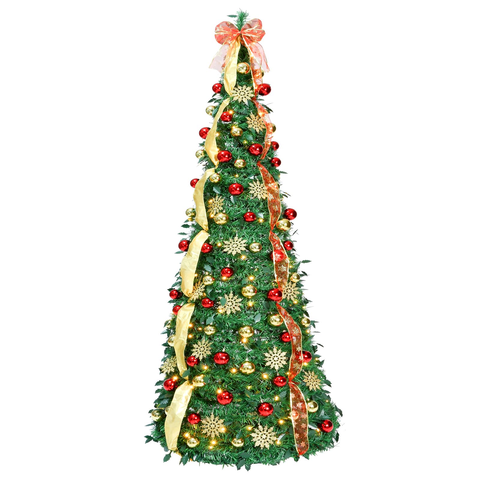 Photo 1 of JOYHALO 7ft Decorated Pop Up Christmas Tree with Lights 200 Warm White, Folding Christmas Tree Collapsible, Portable Christmas Tree for Home, Office, Apartment Xmas Holiday Party Decor, Golden