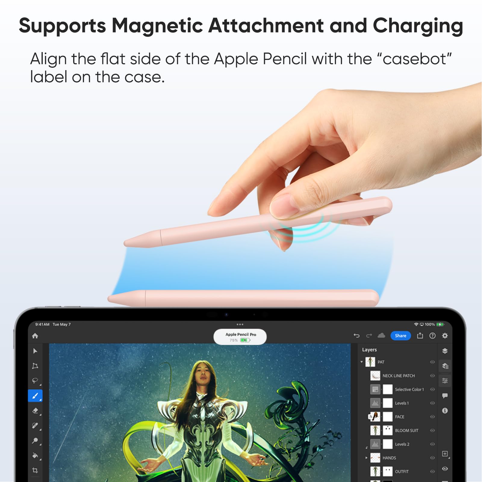 Fintie Silicone Sleeve for Apple Pencil Pro & Apple Pencil 2nd Generation, Light Pen Skin Case Cover Soft Protective Grip Holder with 2 Nib Covers Accessories, Pink Sand