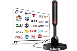 RIDAAFRI Digital TV Antenna Indoor for Smart TV HDTV Television, Strong Magnetic Base and 360° Reception, Support Free Local 4K 1080P Channels Easy Installation with 16FT Coax Cable - Red
