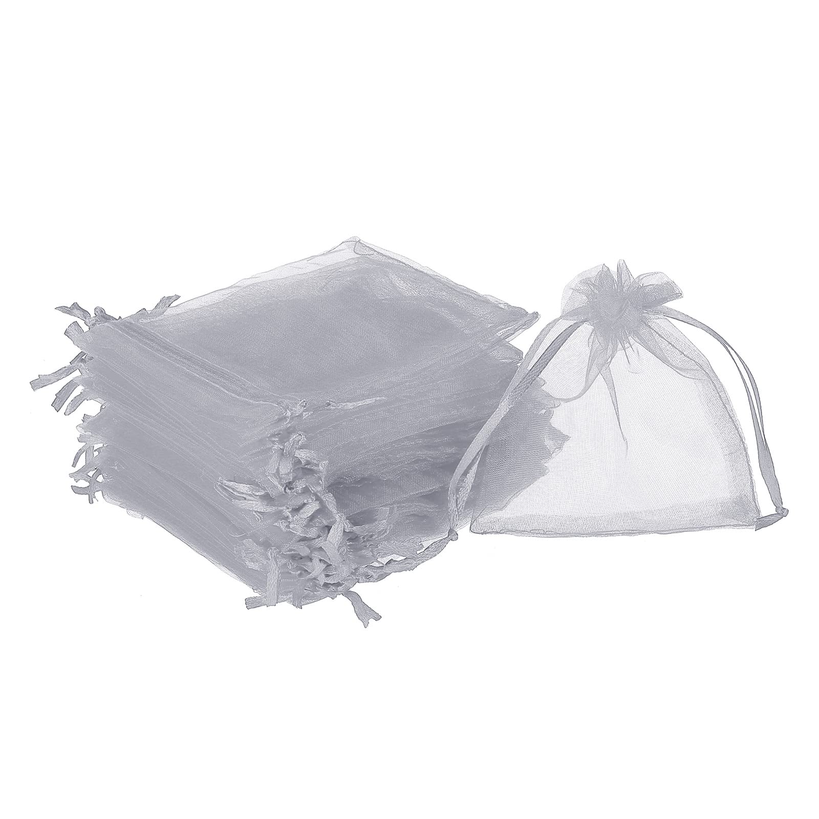 Photo 1 of MECCANIXITY 50pcs Organza Bags 4x5 Inch Drawstring Favor Pouches Sheer Mesh Bag for Gift Jewelry Wedding Party Christmas Candy Grey