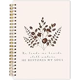 Qabliqo Vintage Plant Christian Spiral Notebooks, He Restores My Soul Bible Journals for Writing, Religious Payer Journal for Women Men, Scripture Notebook for Note Taking, 5.5x8.3 Inch