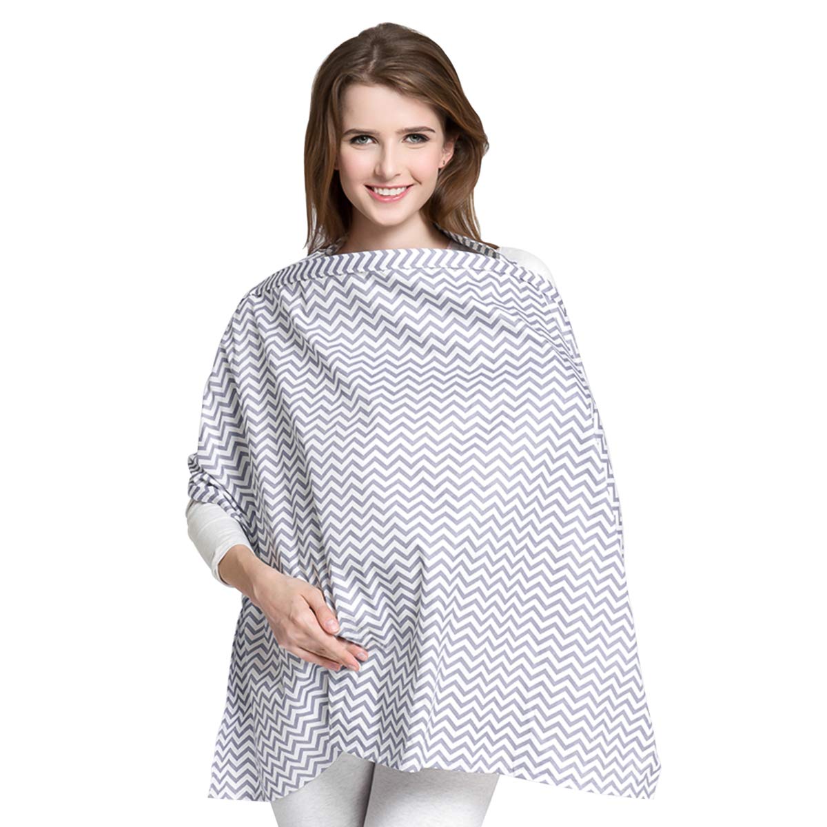 SONARIN Stripes Premium Breastfeeding Nursing Covers,4 in 1 Multifunction,with Storage Bag & Towel Corners,Nursing Scarf,Breathable & Lightweight(Grey)