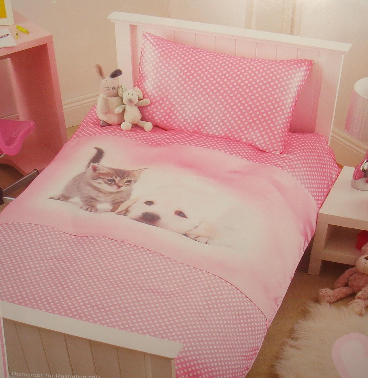 PINK SPOT SATIN DUVET COVER SET SINGLE CAT KITTEN PUPPY Amazon.co.uk