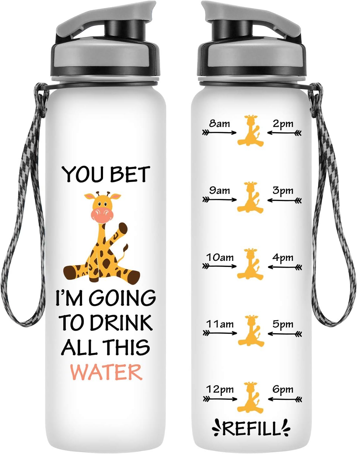 LEADO 32oz 1Liter Motivational Tracking Water Bottle with Time Marker - You Bet Giraffe - Funny Valentines Day, Birthday Gifts for Women, Friend, Girlfriend, Wife, Mom, Daughter, Sister, Coworker, Her