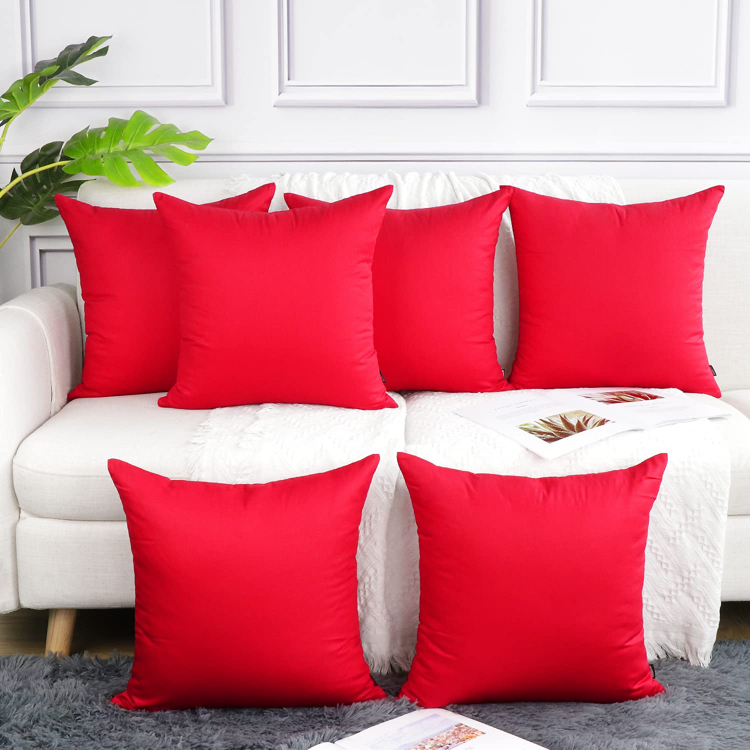 Coddsmz 6 Pack Decorative 100% Cotton Pillow Covers Square Cushion Cover Solid DIY Throw Pillowcase for Home Bed Sofa Anniversary Valentines Gifts,Red,6 Pack-18" x 18"/45x45cm