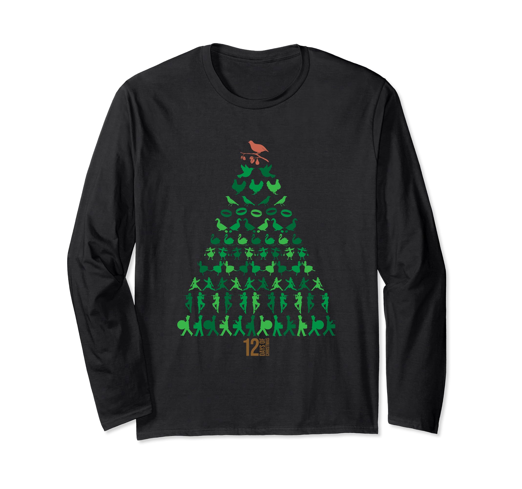 Photo 1 of **DIFFERENT COLOR**
12 Days of Christmas Tree Classic Holiday Christmas Carol Long Sleeve T-Shirt, SMALL
