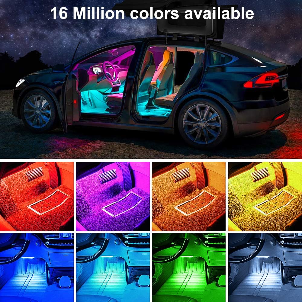 Car Interior Lights - Waterproof Car LED Lights 4pcs 48 LED App Control and Remote Control Car Atmosphere Lights, DIY Multi Color Music Sound-activated Car Lighting Kit Suitable for Various Cars: Automotive