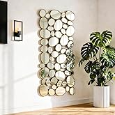 NXHOME Gold Wall Mirrors Decorative - 51"x23" Large Modern Wall Mirror for Home Decor, 55 Pieces Multi-Size Pebble Design Met