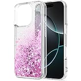 WORLDMOM for iPhone 16 pro Case, Bling Flowing Liquid Floating Sparkle Colorful Glitter Waterfall TPU Protective Phone Case 6.3",Rose Gold