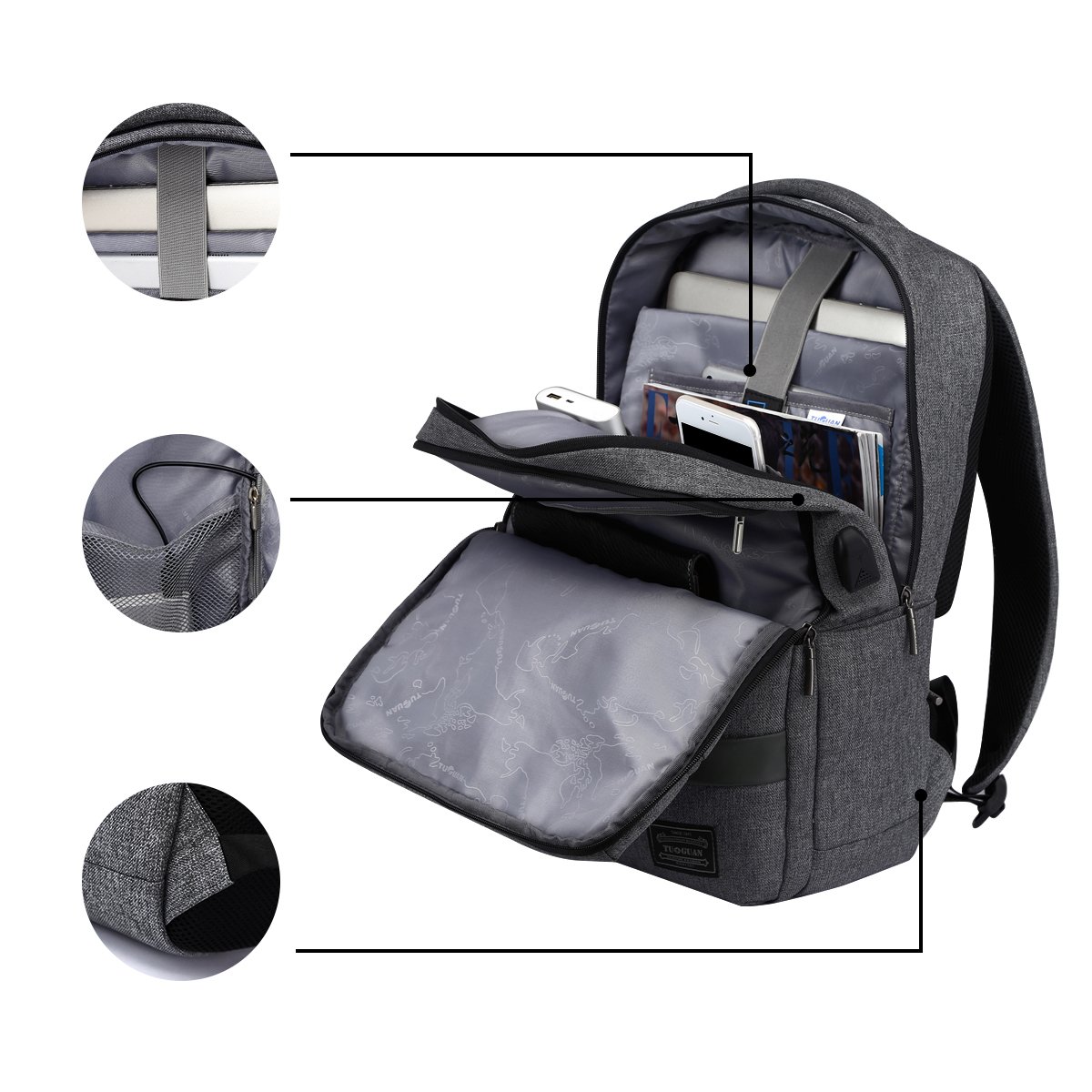 Water Resistant Laptop Backpack Anti-Theft Slim Business Bag with USB Charging Port Fits 15.6 Inch Laptop Notebook Macbook Tablet Computer for College Student Size 11.8\