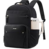 LOVEVOOK Laptop Backpack for Women with Leather Trim & Tumbler Pockets, 15.6" Work Backpack Purse, Travel Personal Item Bag, Carry On Business Computer Bag for Office, School, or Gift, Black