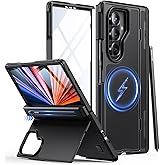 Waldeng for Samsung Galaxy Z Fold 7 Case, Compatible with MagSafe, Hidden Kickstand & 9H Screen Protector, S Pen Slot & Hinge Protection, Shockproof for Z Fold 7, Black(no Pen