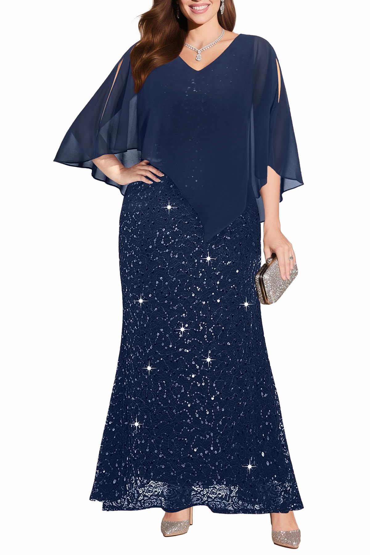 Photo 1 of Mother of The Bride Groom Dress Plus Size Navy Blue Formal Wedding Guest Prom Evening Gown Elegant Bridesmaid Long Dress