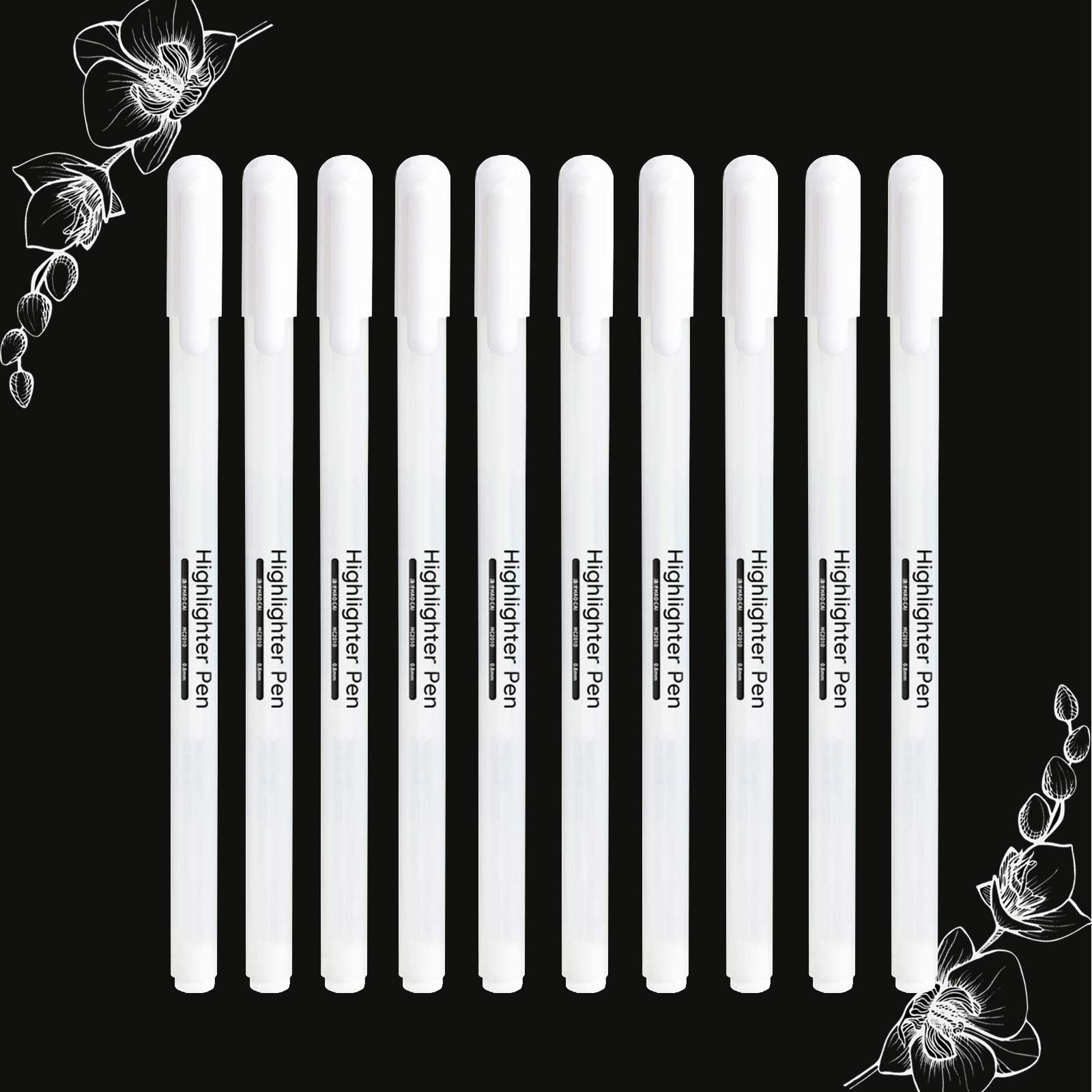 Johiux White Gel Pens, 10 Pieces 0.8mm Fine Point Set for Line Drawing, Students, Artists on Black Paper