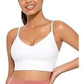 CRZ YOGA Butterluxe Womens V Neck Longline Sports Bra - Adjustable Padded Yoga Camisole Workout Crop Top