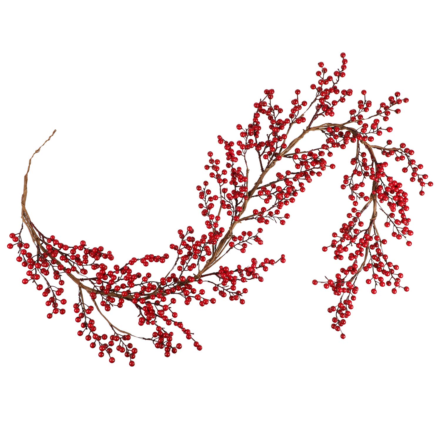 Falflor Red Berry Garland 6FT Long Flexible Artificial Burgundy Red Pip Berry Christmas Garland for Table Fireplace Stairs
